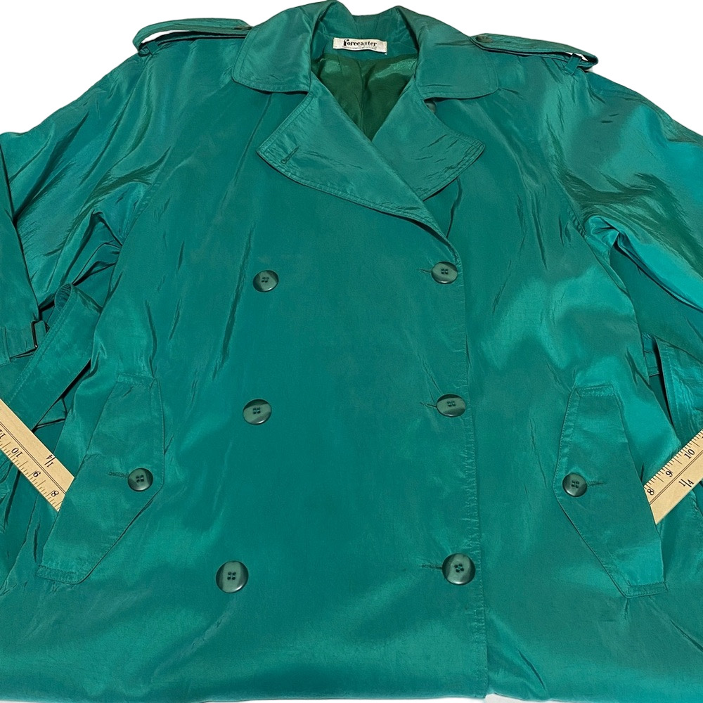 FORCASTER of BOSTON Women's Fully Lined Long Classic Belted Teal Trench Coat-7/8 - Picture 11 of 16